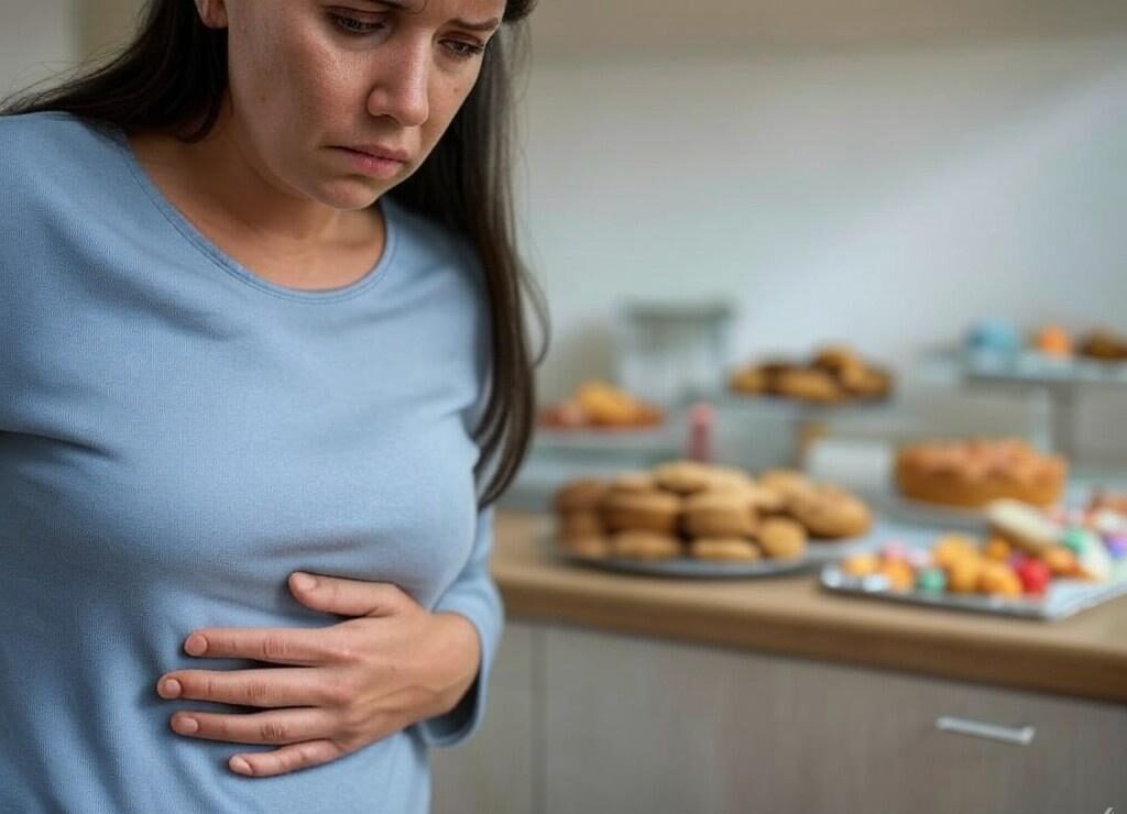 a woman holding her stomach