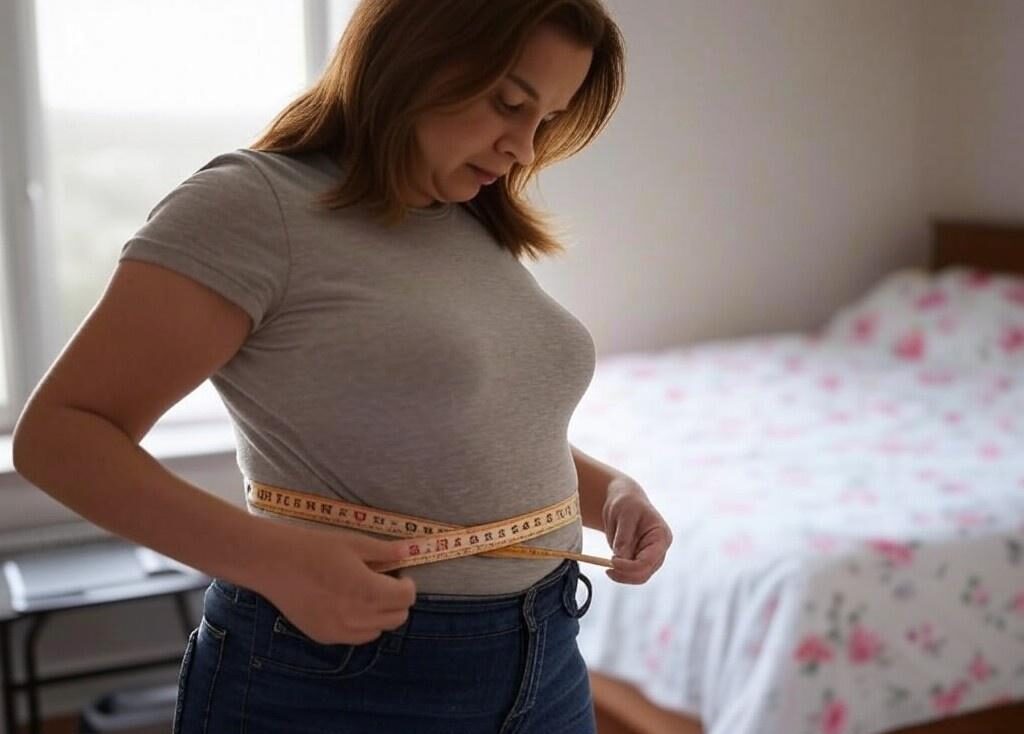 a woman measuring her waist