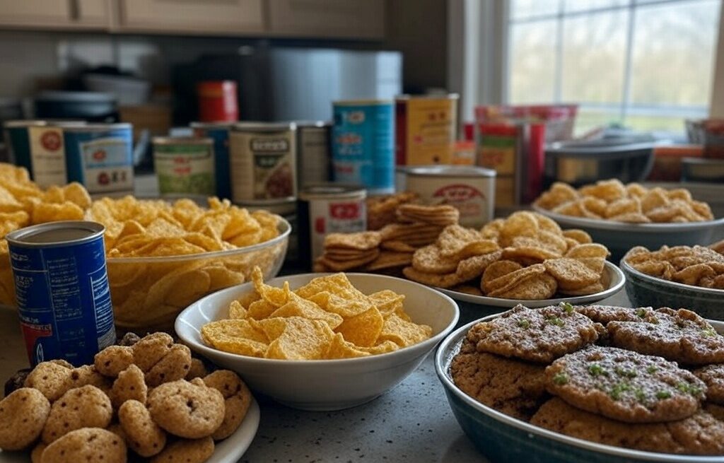 image of processed foods on a kitchen counter